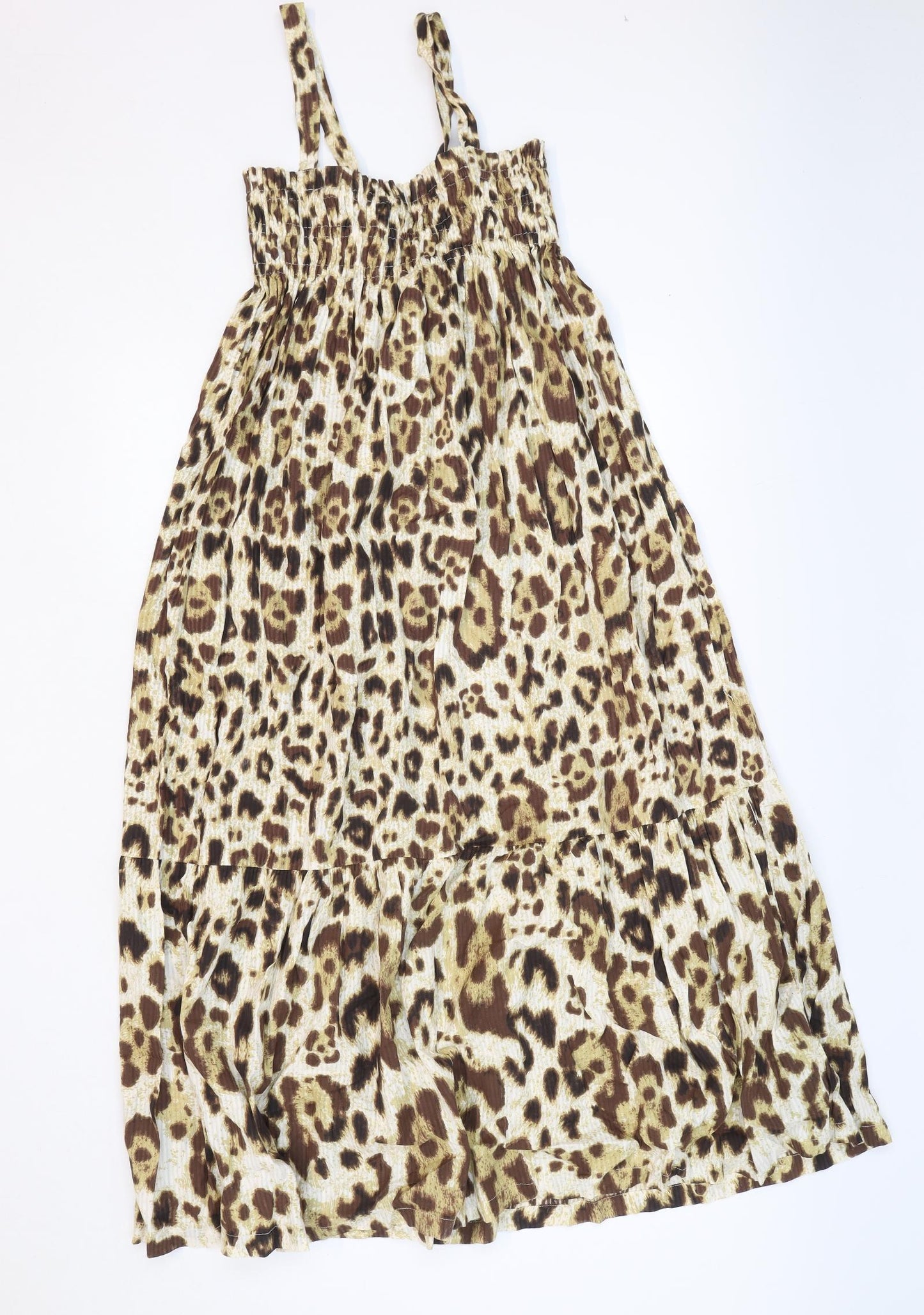 River Island Womens Brown Animal Print 100% Cotton A-Line Size S Square Neck Pullover - Tiered