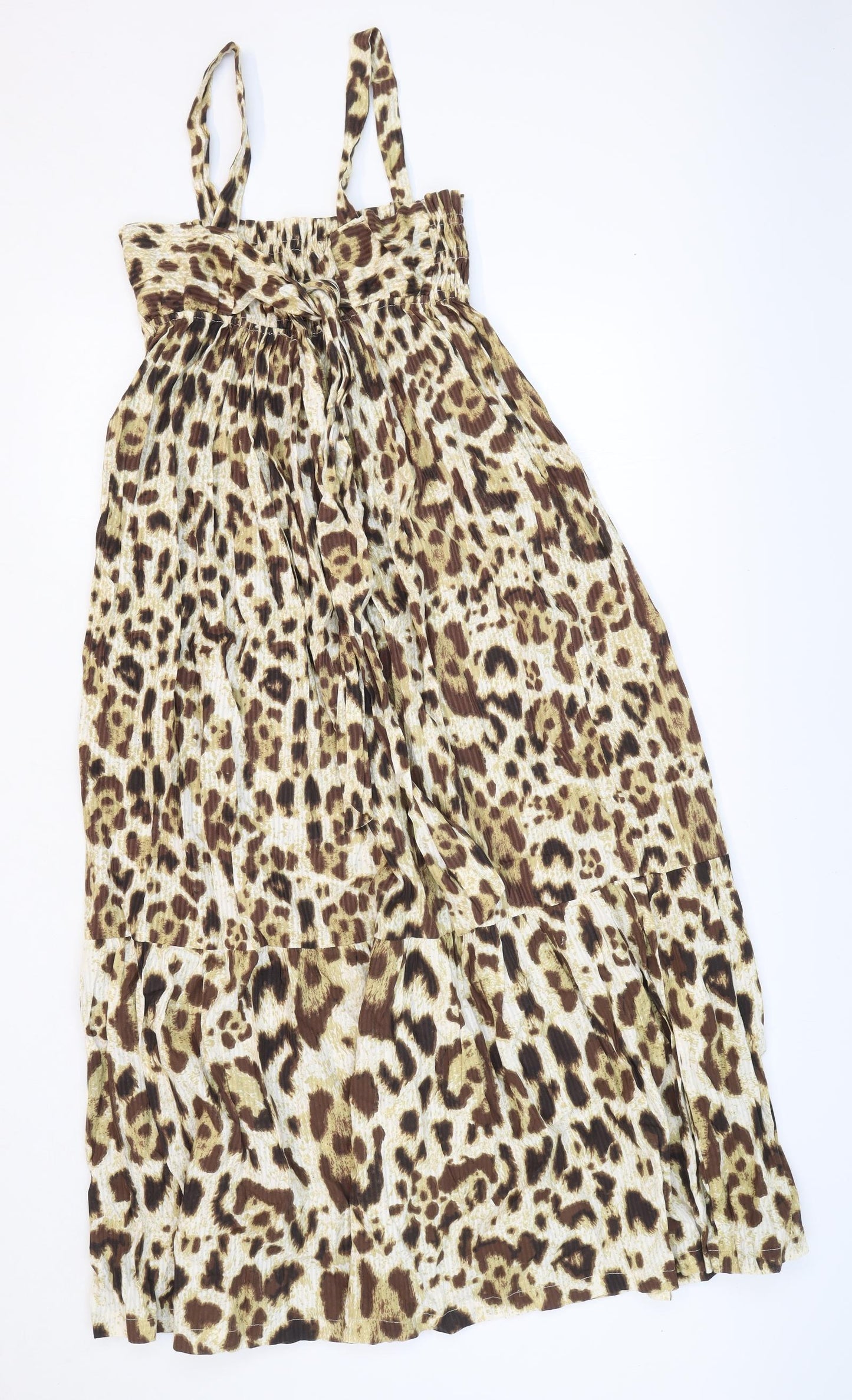 River Island Womens Brown Animal Print 100% Cotton A-Line Size S Square Neck Pullover - Tiered