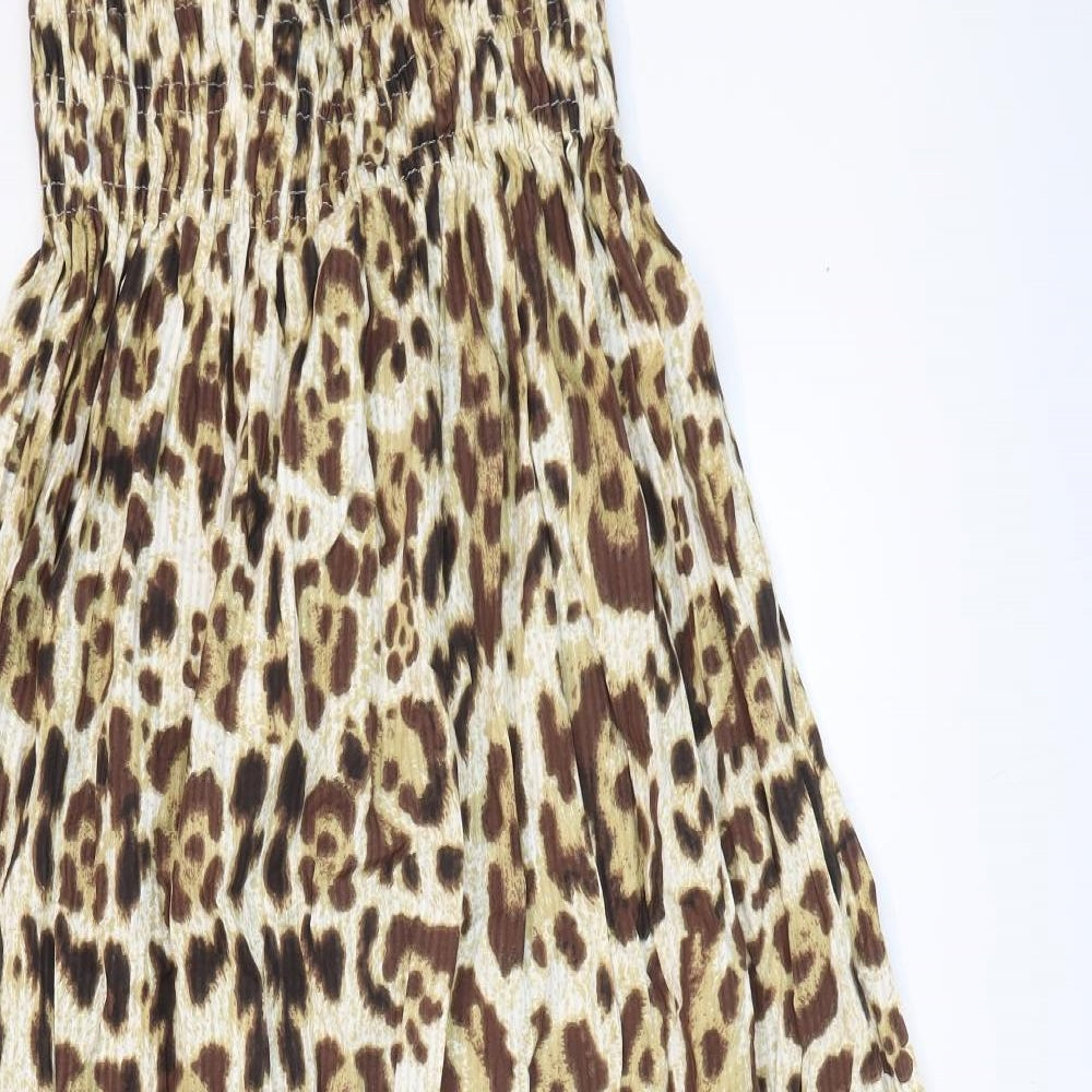 River Island Womens Brown Animal Print 100% Cotton A-Line Size S Square Neck Pullover - Tiered