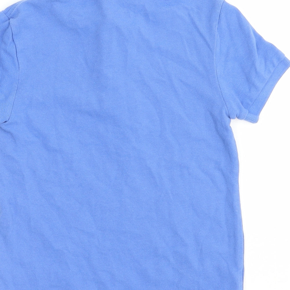 Marks and Spencer Boys Blue Geometric 100% Cotton Basic Polo Size 6-7 Years Collared Button