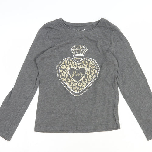 Primark Girls Grey Cotton Basic T-Shirt Size 9-10 Years Round Neck Pullover - Paris
