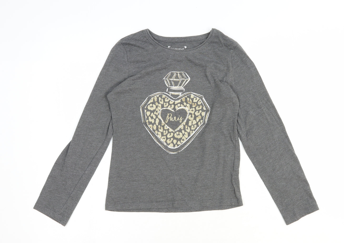 Primark Girls Grey Cotton Basic T-Shirt Size 9-10 Years Round Neck Pullover - Paris