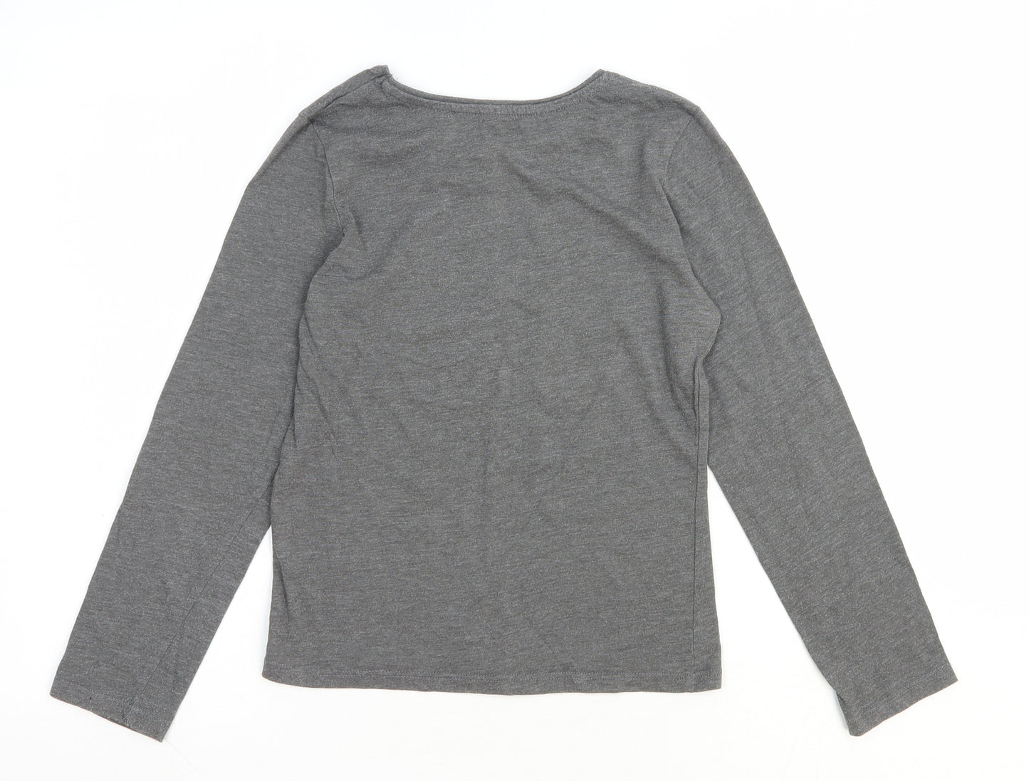 Primark Girls Grey Cotton Basic T-Shirt Size 9-10 Years Round Neck Pullover - Paris