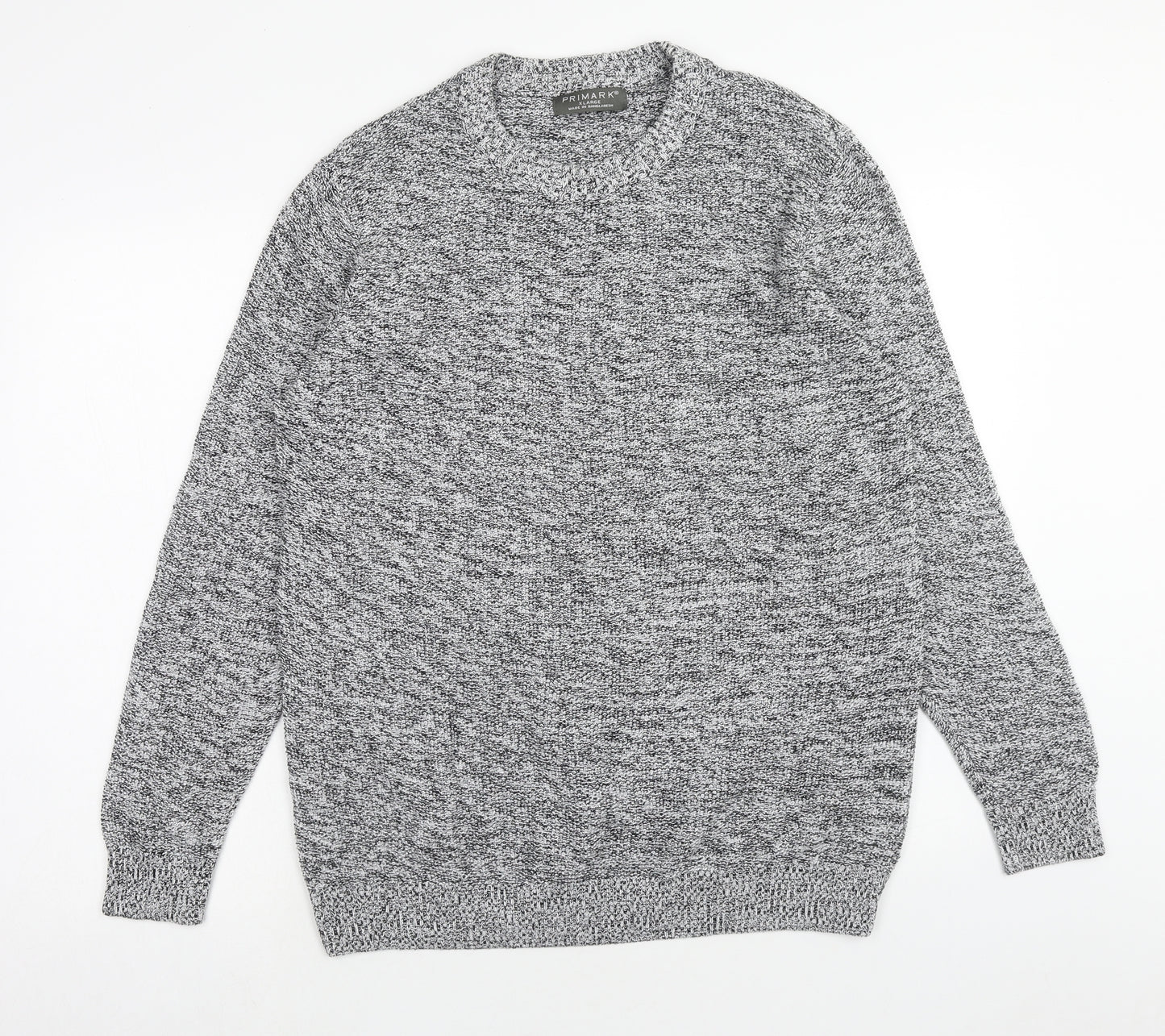 Primark Mens Grey Round Neck Cotton Pullover Jumper Size XL Long Sleeve