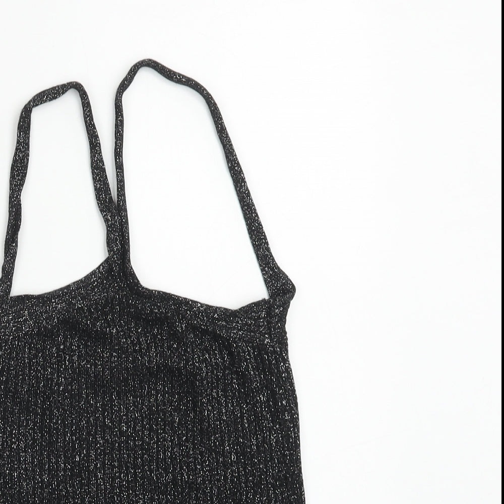 Topshop Womens Black Polyester Camisole Tank Size 10 Halter - Ribbed