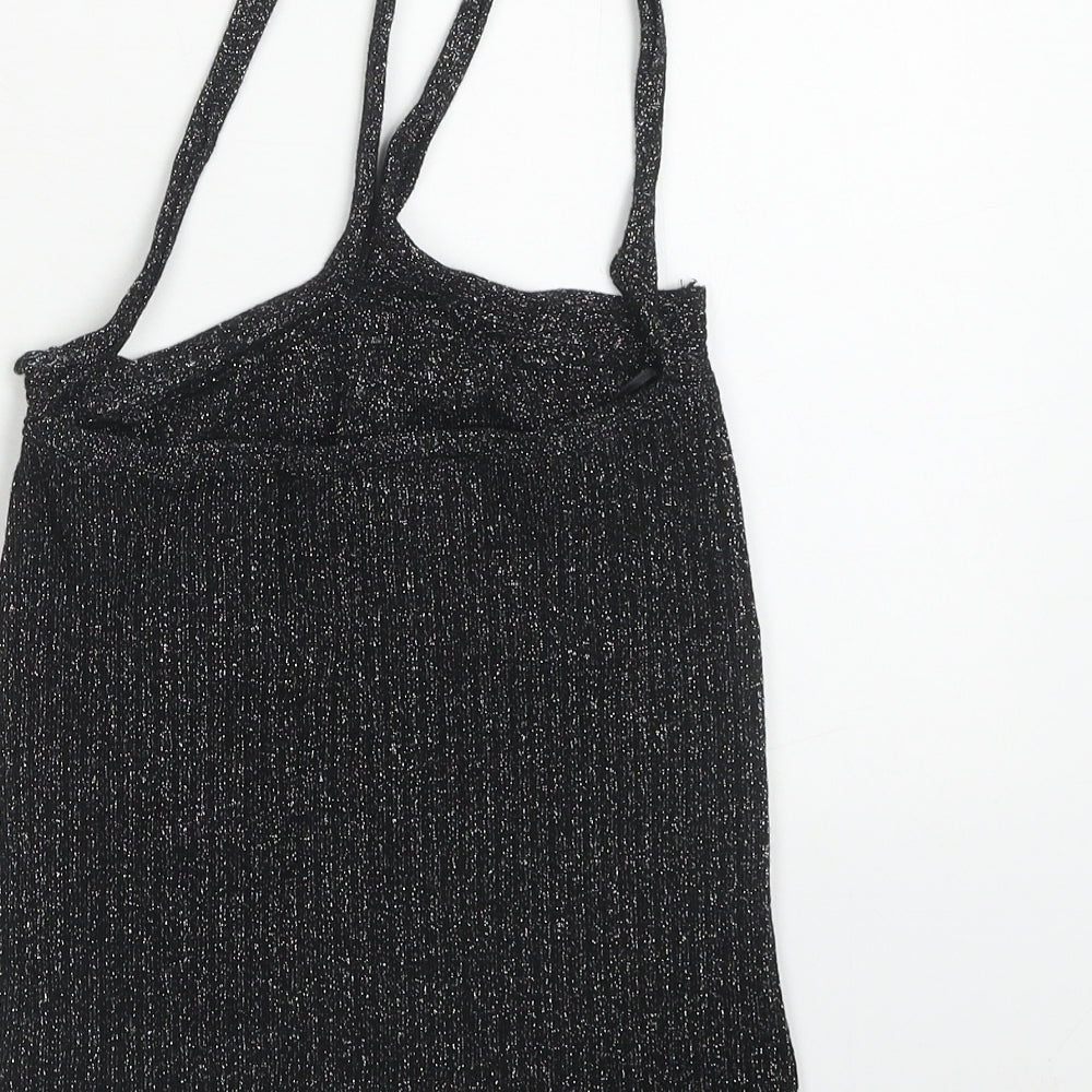 Topshop Womens Black Polyester Camisole Tank Size 10 Halter - Ribbed