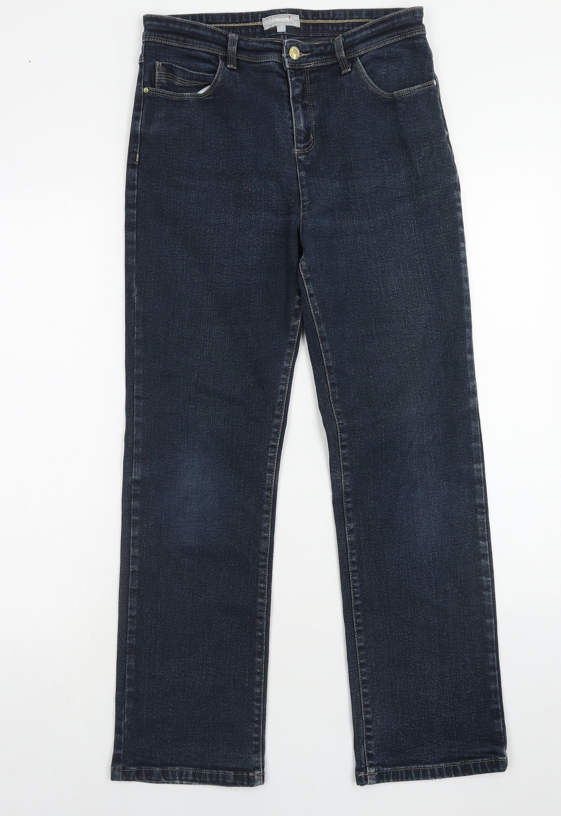 Per Una Womens Blue Cotton Straight Jeans Size 12 Regular Zip