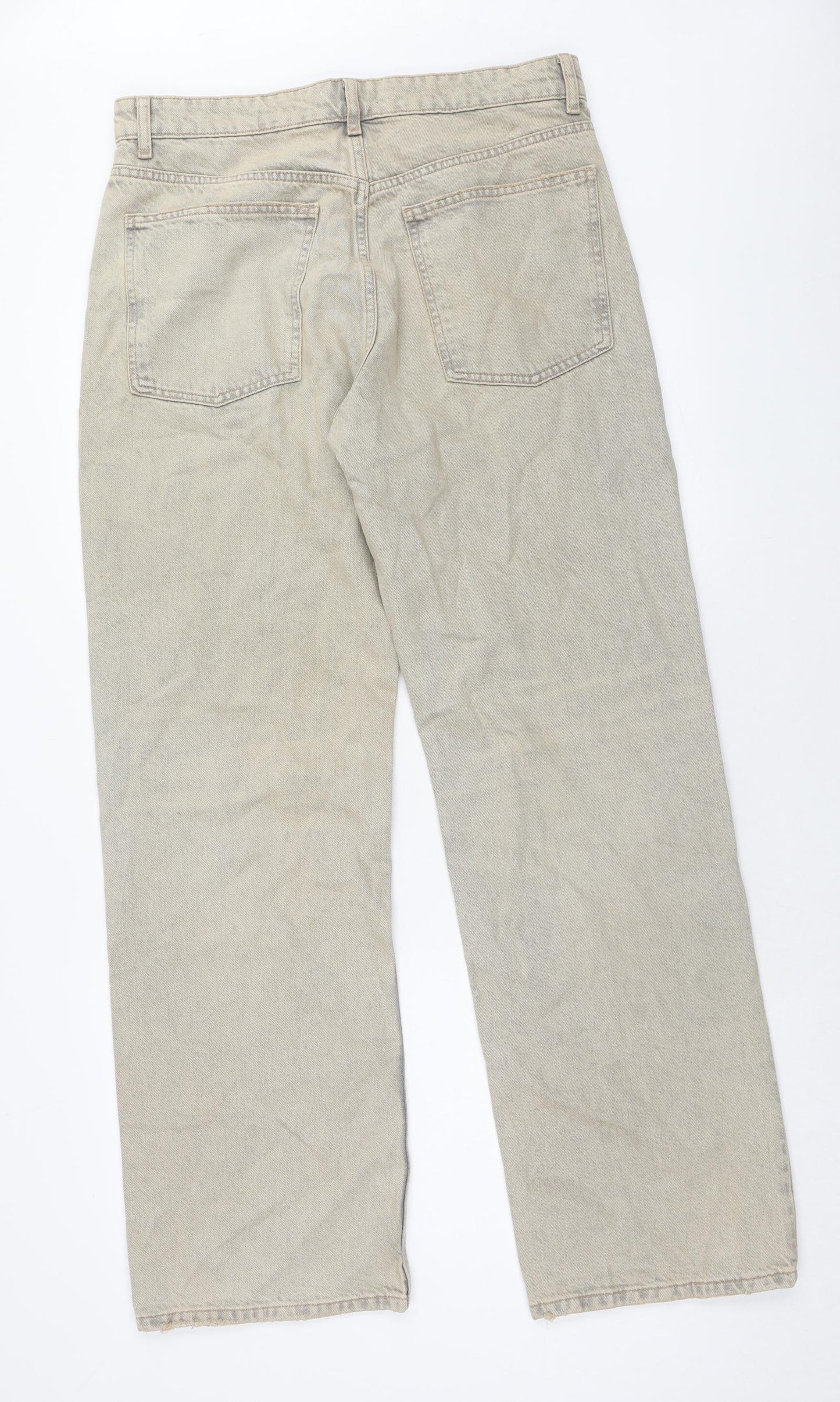 Zara Womens Beige Cotton Wide-Leg Jeans Size 14 Regular Zip