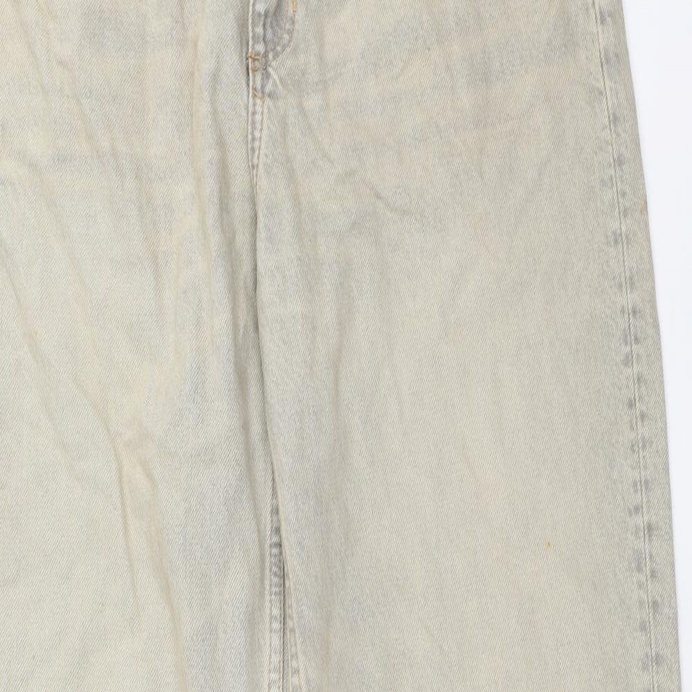 Zara Womens Beige Cotton Wide-Leg Jeans Size 14 Regular Zip