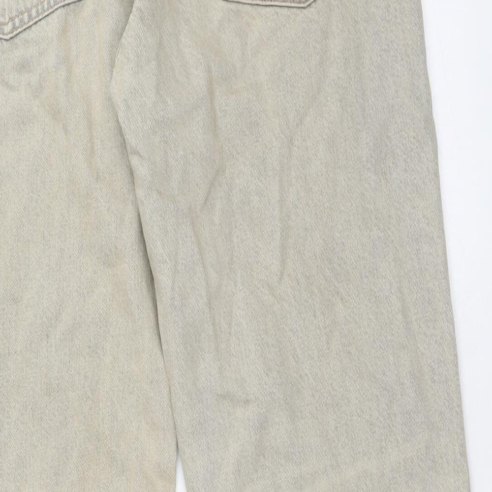 Zara Womens Beige Cotton Wide-Leg Jeans Size 14 Regular Zip