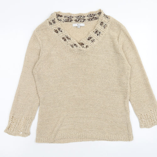 Klass Womens Brown V-Neck Acrylic Pullover Jumper Size M
