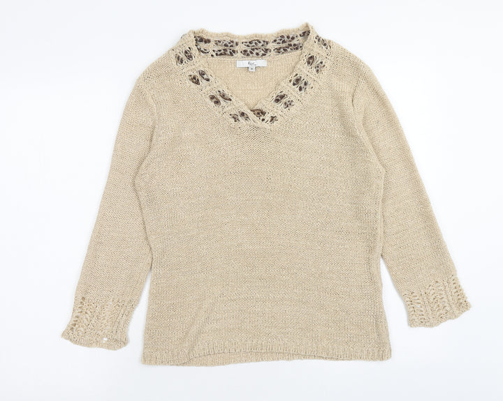 Klass Womens Brown V-Neck Acrylic Pullover Jumper Size M