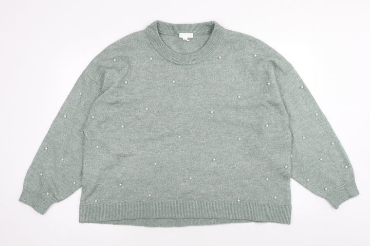 H&M Womens Green Round Neck Polyester Pullover Jumper Size XL