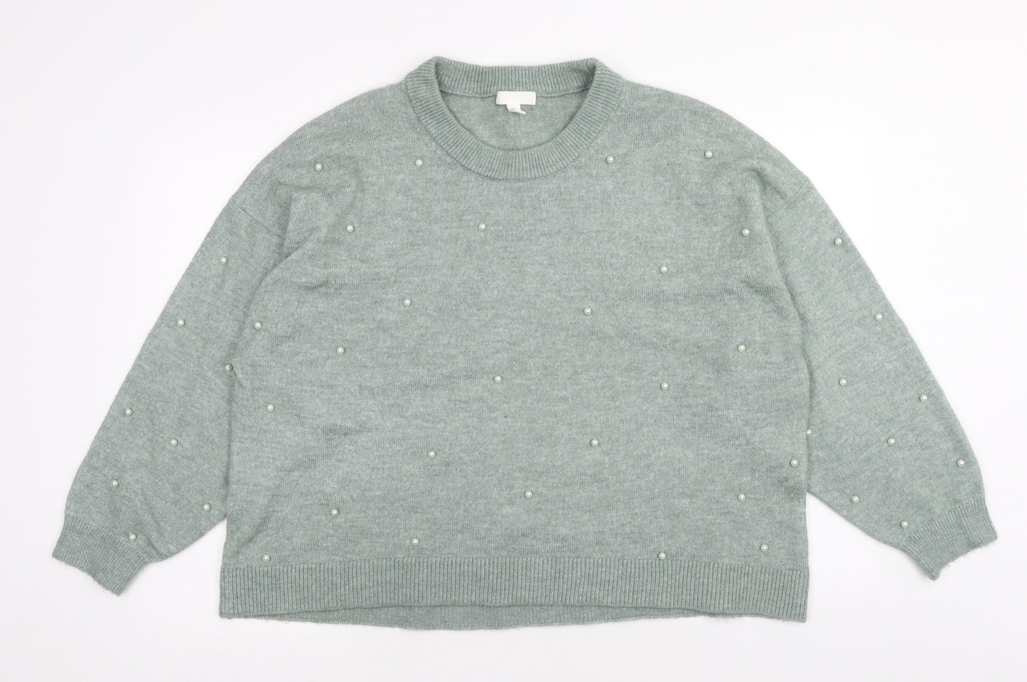H&M Womens Green Round Neck Polyester Pullover Jumper Size XL
