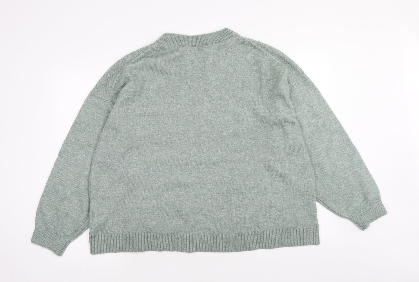 H&M Womens Green Round Neck Polyester Pullover Jumper Size XL