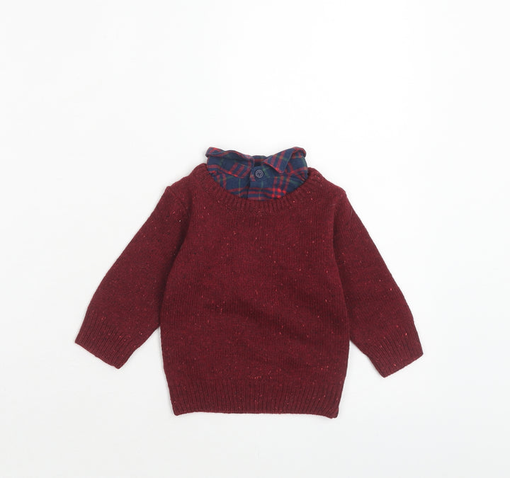 NEXT Boys Red Acrylic Pullover Jumper Size 3-6 Months Button