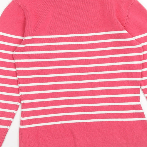 Edeis Womens Pink Boat Neck Striped Cotton Pullover Jumper Size 6 - Size 6-8