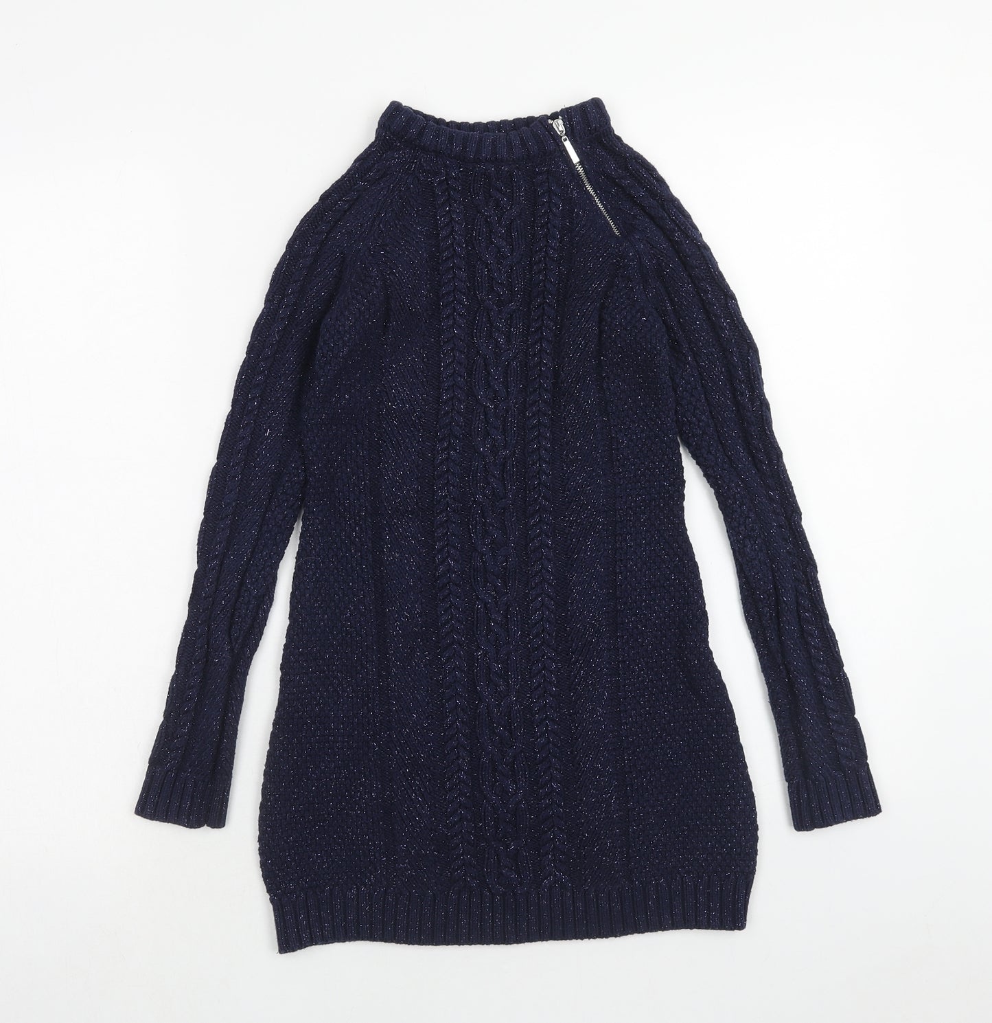 Lulurain Girls Blue Cotton Jumper Dress Size 9-10 Years Round Neck Zip