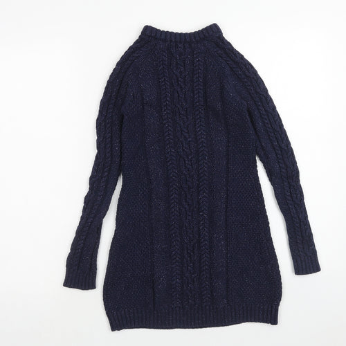 Lulurain Girls Blue Cotton Jumper Dress Size 9-10 Years Round Neck Zip
