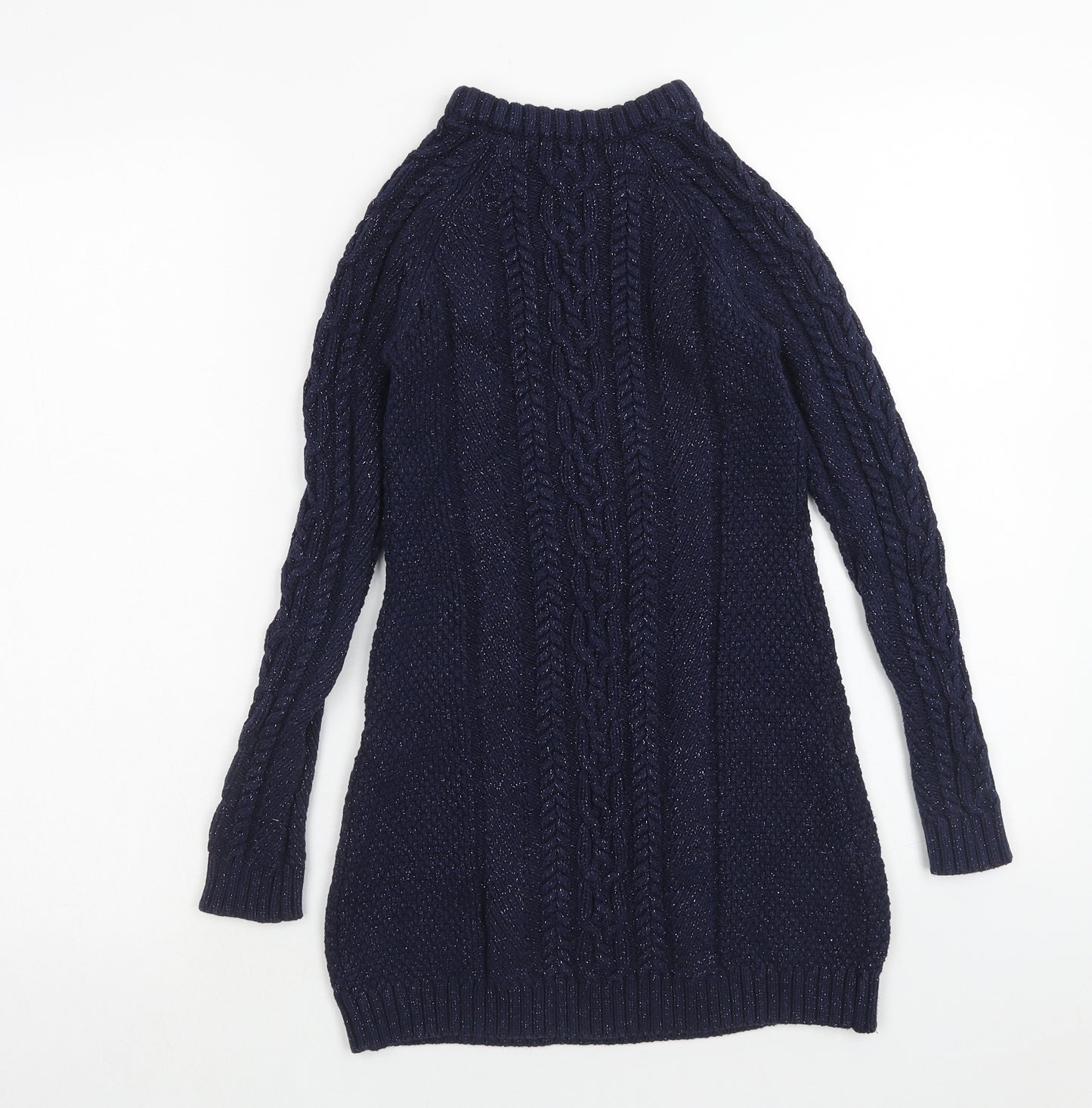 Lulurain Girls Blue Cotton Jumper Dress Size 9-10 Years Round Neck Zip