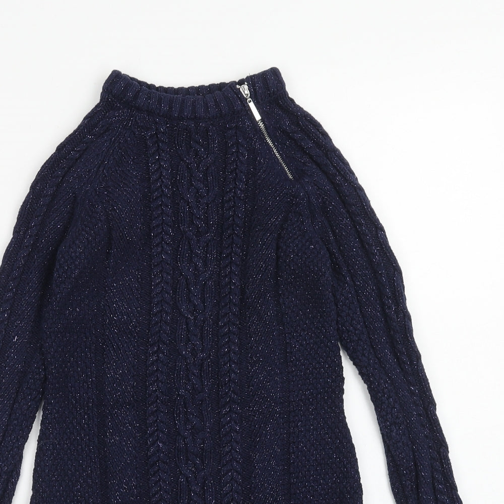 Lulurain Girls Blue Cotton Jumper Dress Size 9-10 Years Round Neck Zip