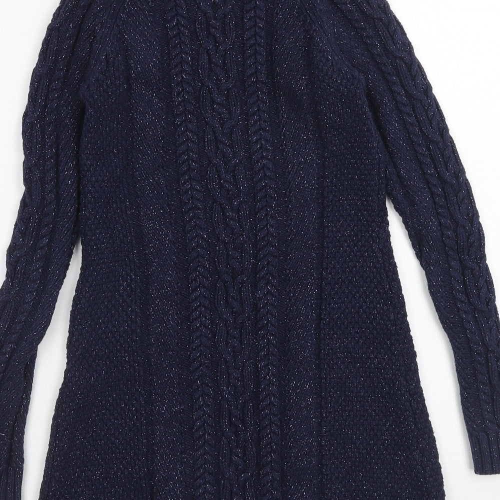 Lulurain Girls Blue Cotton Jumper Dress Size 9-10 Years Round Neck Zip