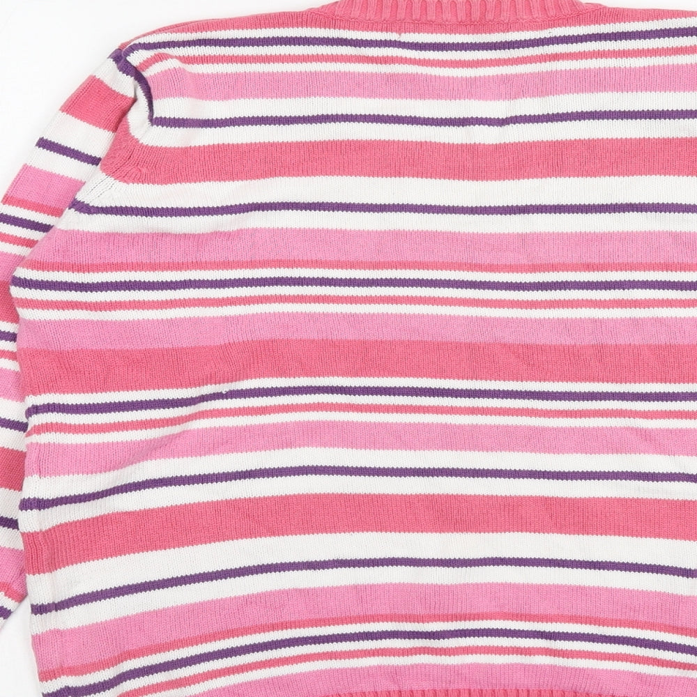 EWM Womens Pink Round Neck Striped Cotton Pullover Jumper Size L - Size 18-20