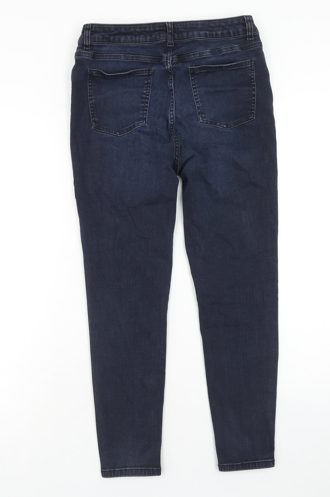 TU Womens Blue Herringbone Cotton Skinny Jeans Size 14 Regular Zip