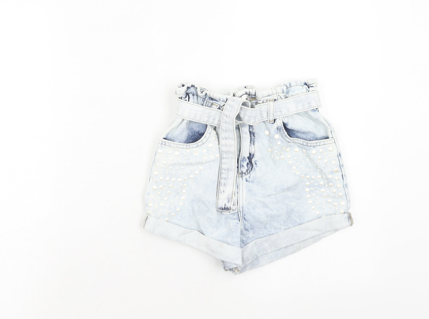 River Island Girls Blue Cotton Boyfriend Shorts Size 9-10 Years Regular Zip