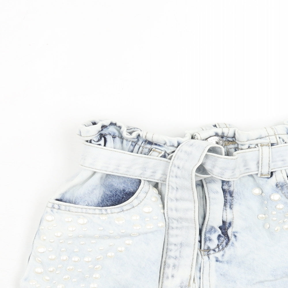 River Island Girls Blue Cotton Boyfriend Shorts Size 9-10 Years Regular Zip