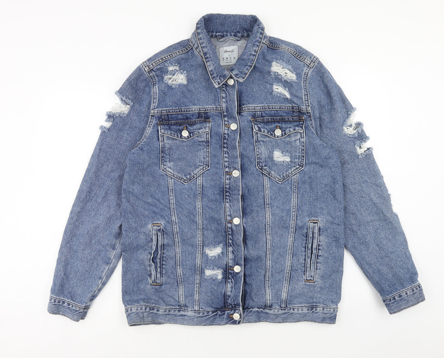 Denim & Co. Womens Blue Jacket Size 12 Button