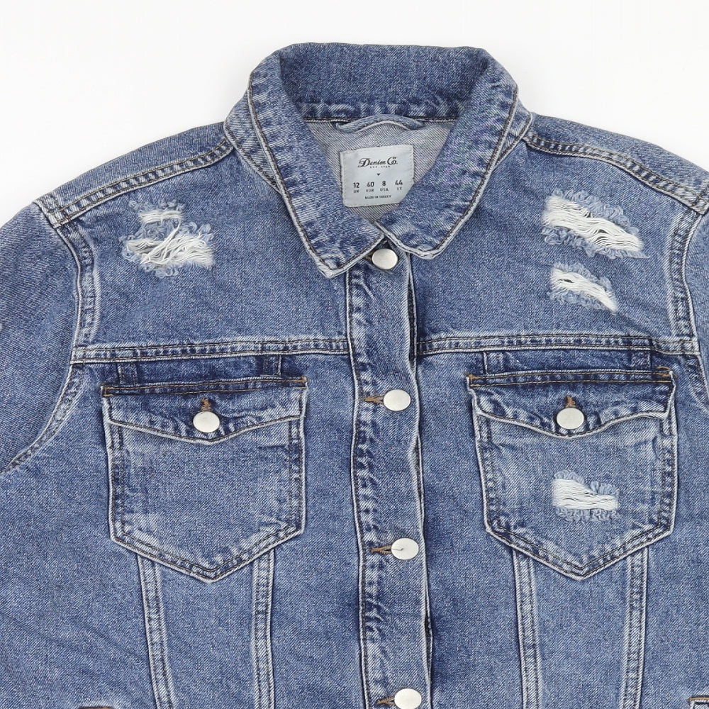 Denim & Co. Womens Blue Jacket Size 12 Button