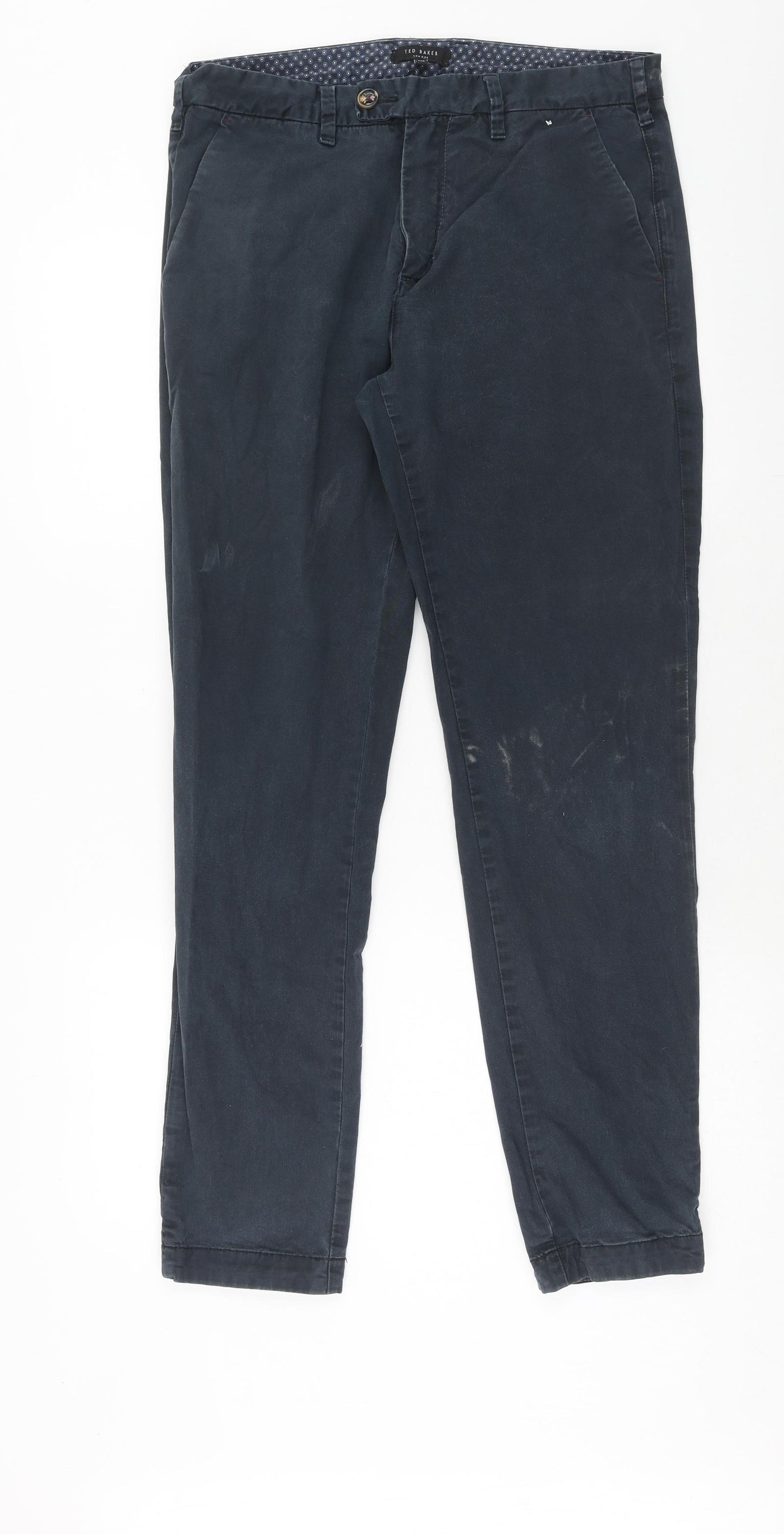 Ted Baker Mens Blue Cotton Chino Trousers Size 32 in Regular Zip