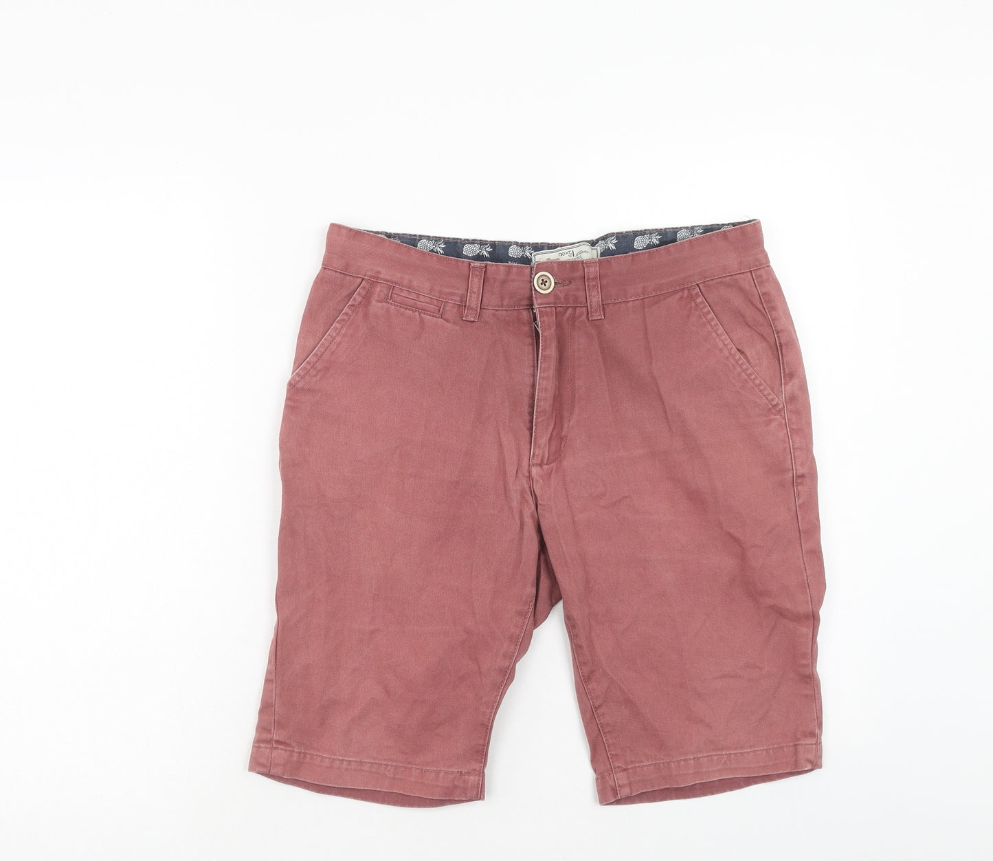 NEXT Mens Red Cotton Chino Shorts Size 32 in Regular Zip