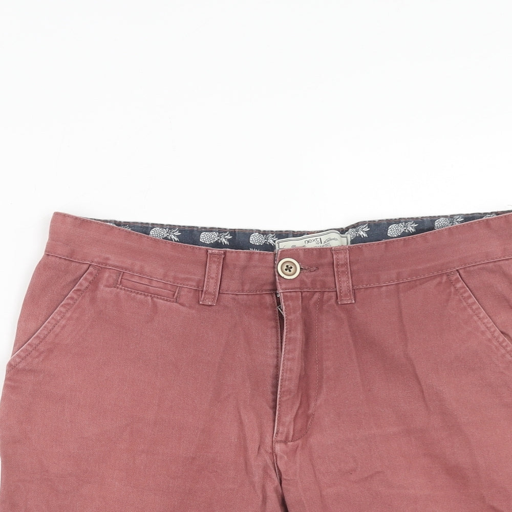 NEXT Mens Red Cotton Chino Shorts Size 32 in Regular Zip