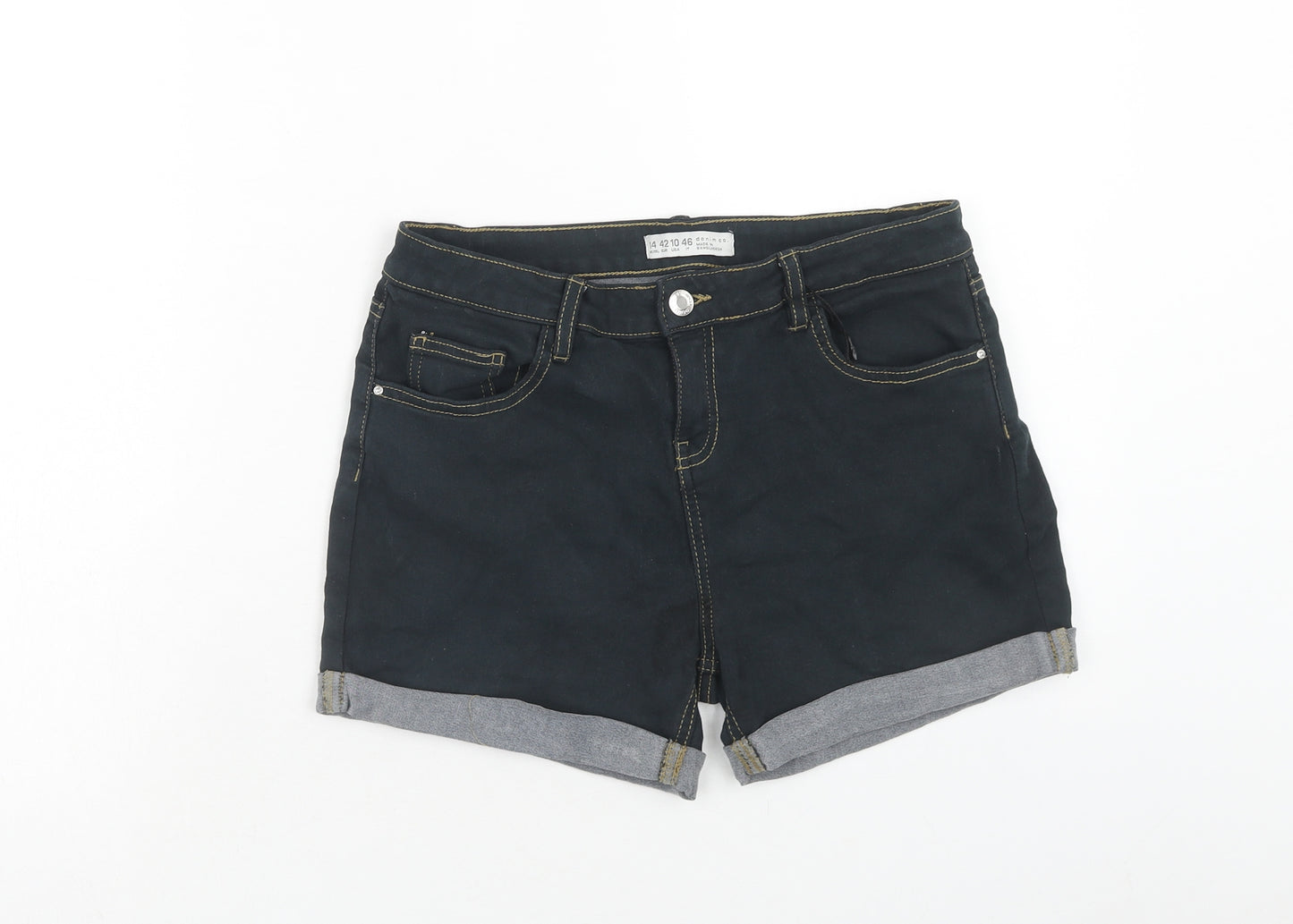 Denim & Co. Womens Black Cotton Boyfriend Shorts Size 14 Regular Zip