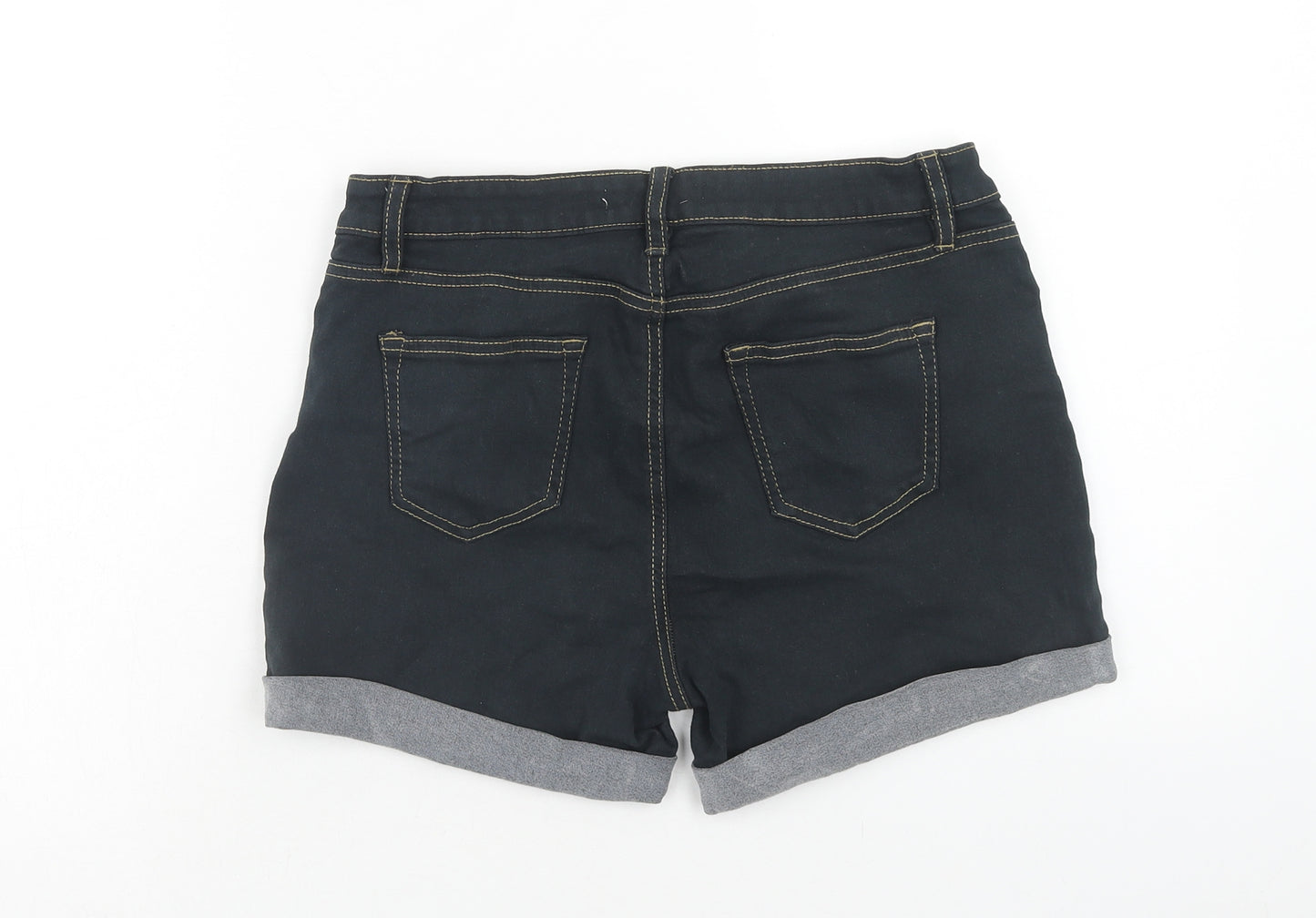 Denim & Co. Womens Black Cotton Boyfriend Shorts Size 14 Regular Zip