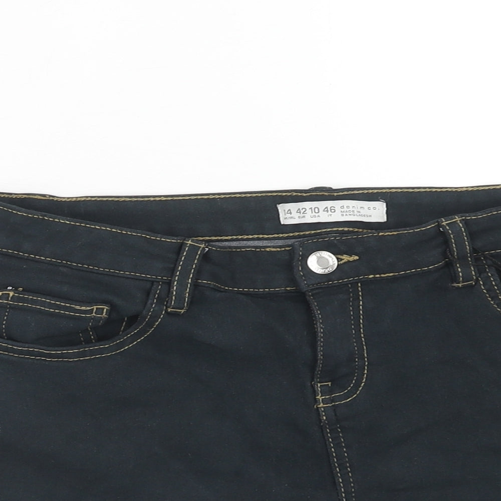 Denim & Co. Womens Black Cotton Boyfriend Shorts Size 14 Regular Zip