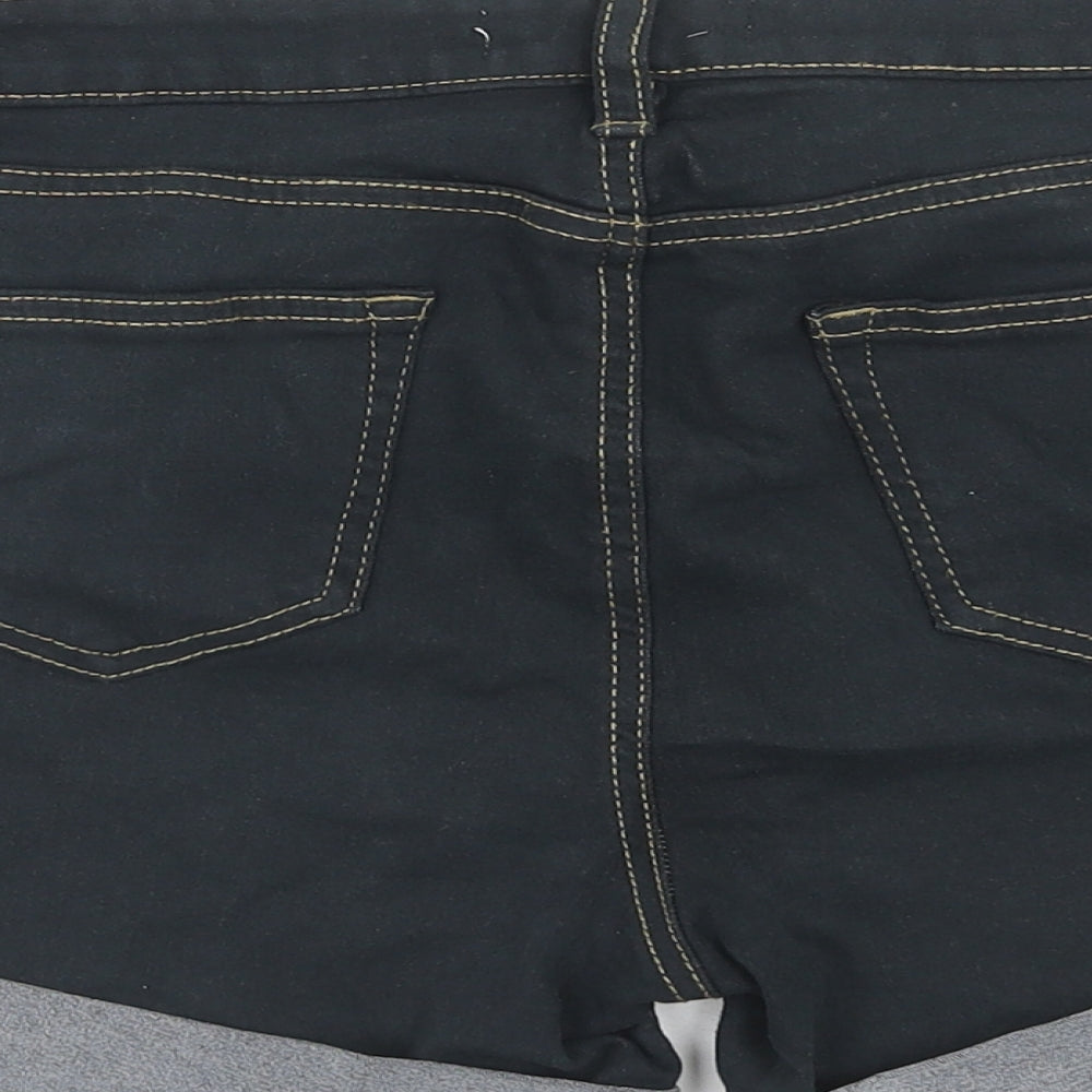 Denim & Co. Womens Black Cotton Boyfriend Shorts Size 14 Regular Zip