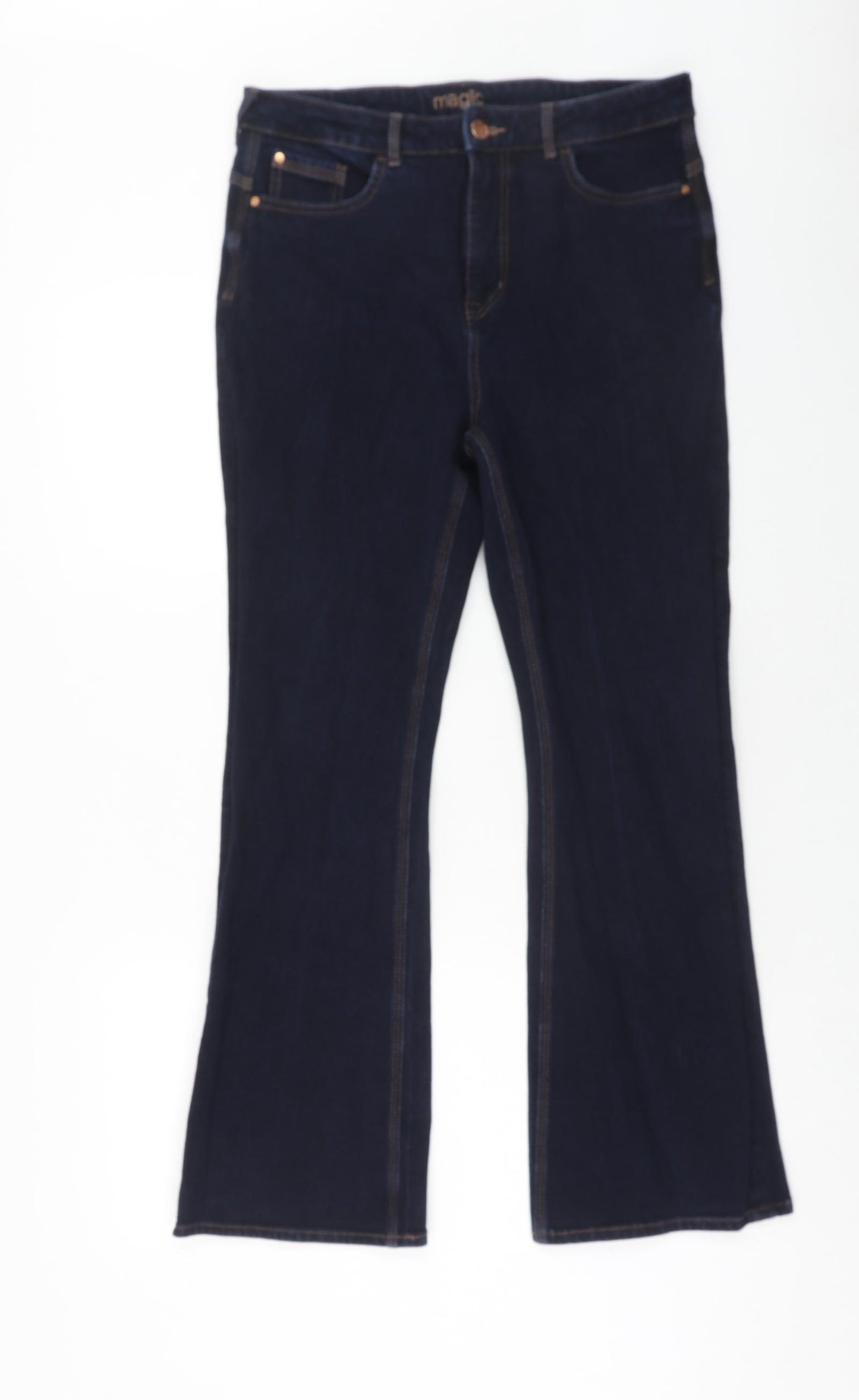 Marks and Spencer Womens Blue Cotton Bootcut Jeans Size 14 Slim Zip