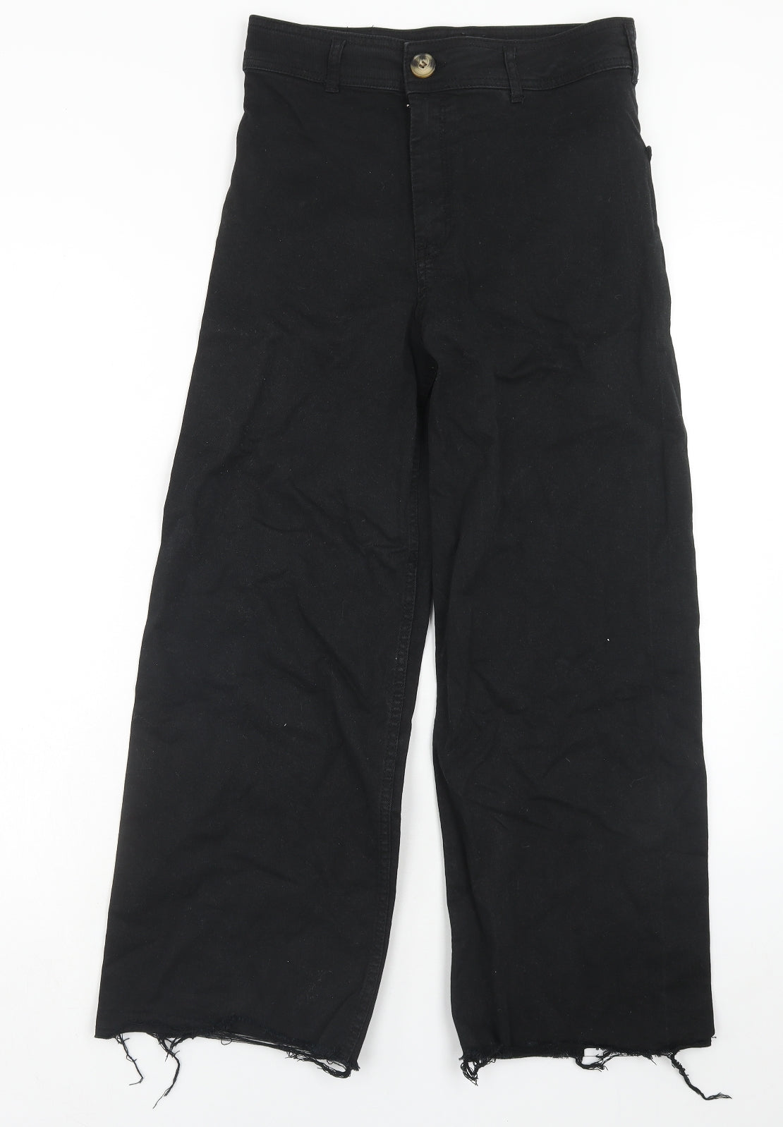 Stradivarius Womens Black Cotton Wide-Leg Jeans Size 8 Regular Zip