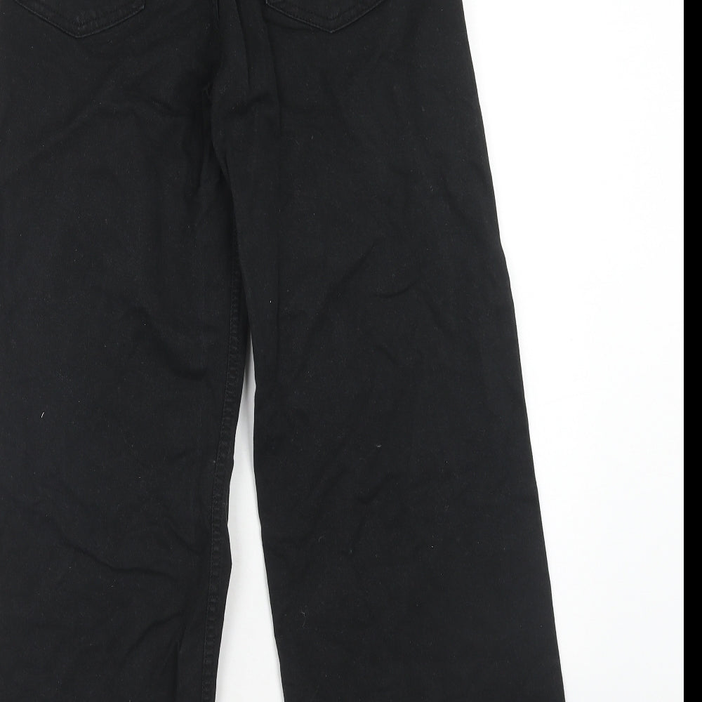Stradivarius Womens Black Cotton Wide-Leg Jeans Size 8 Regular Zip