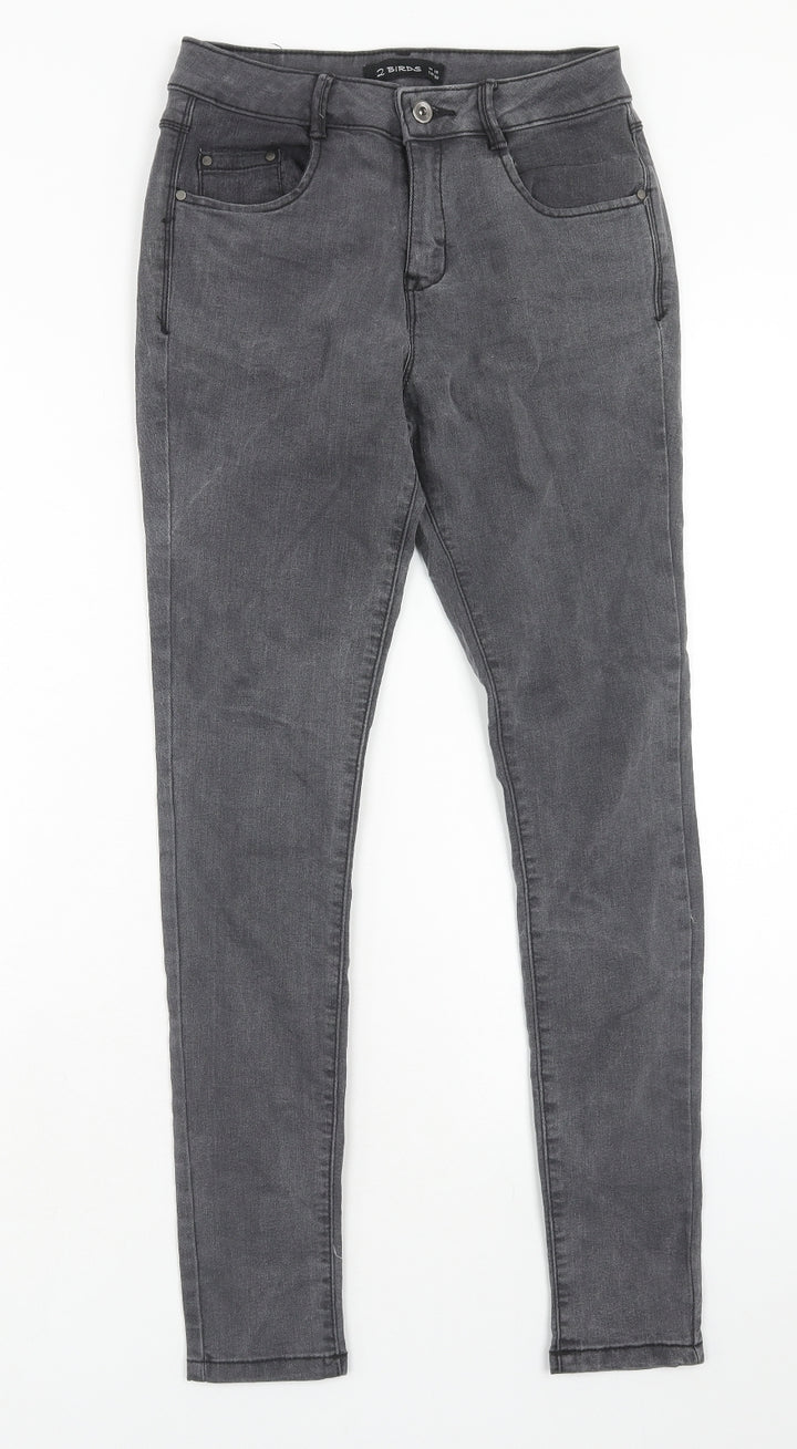 2 birds Womens Grey Cotton Skinny Jeans Size 10 Regular Zip