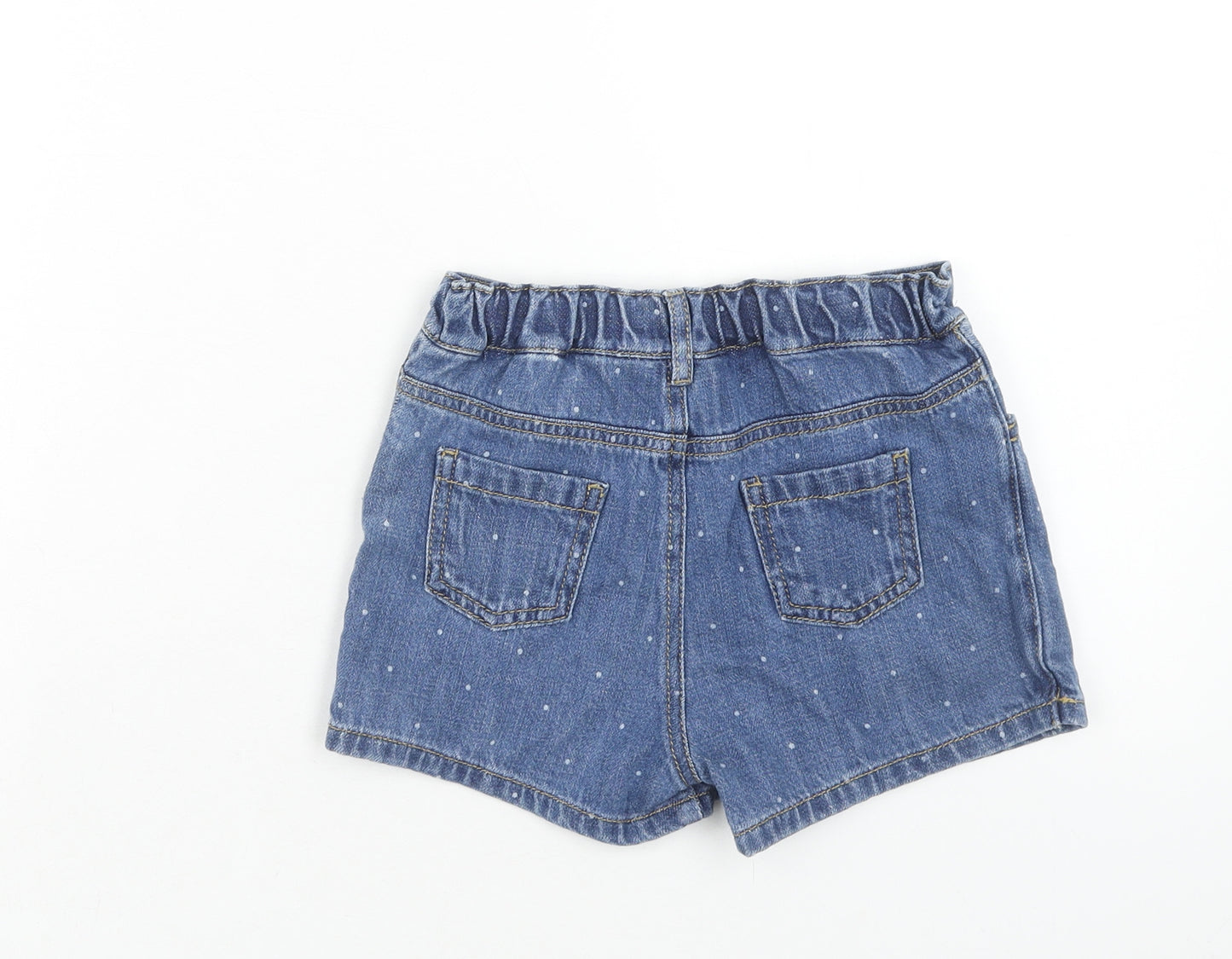 Marks and Spencer Girls Blue Polka Dot Cotton Mini Skort Size 4-5 Years Regular Button