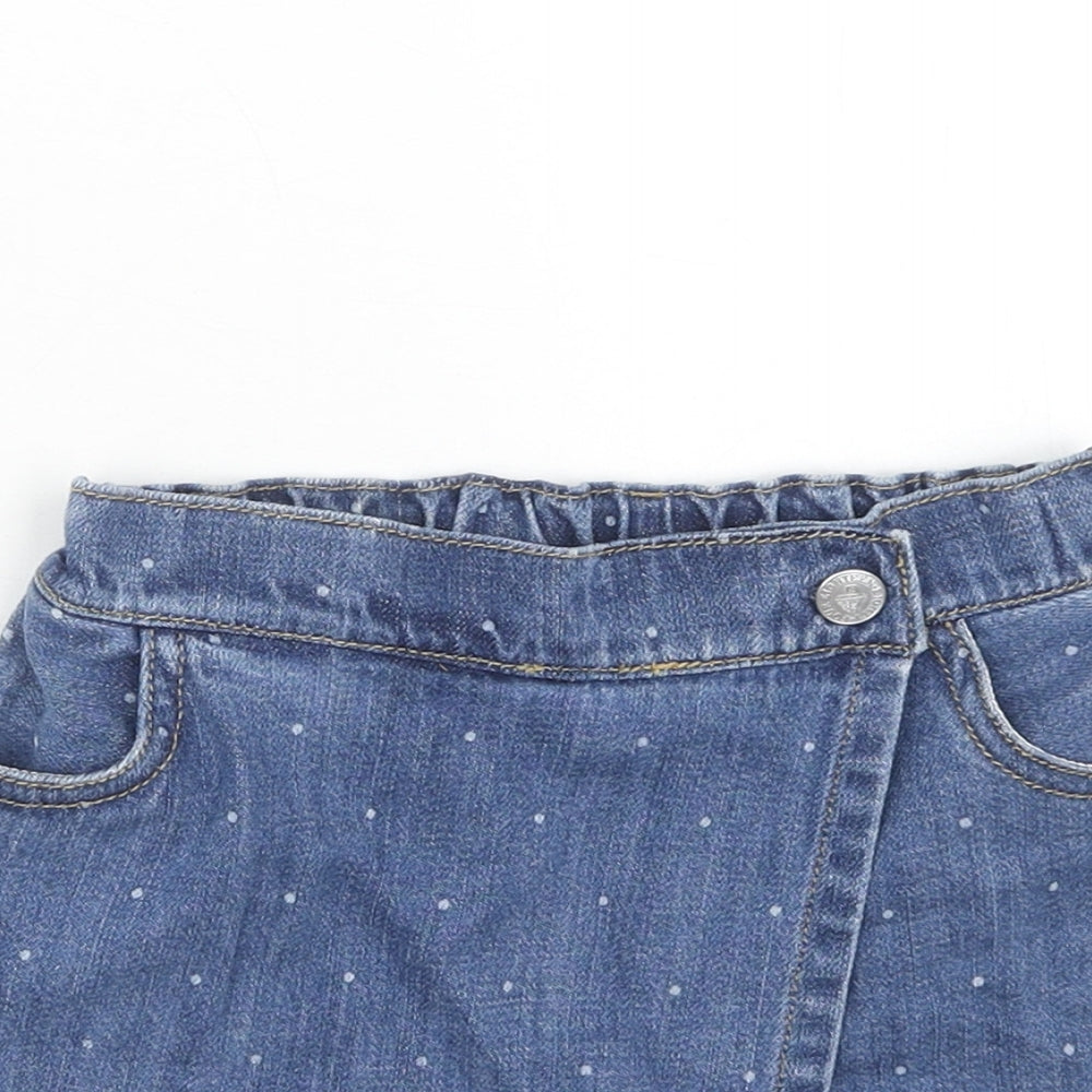 Marks and Spencer Girls Blue Polka Dot Cotton Mini Skort Size 4-5 Years Regular Button