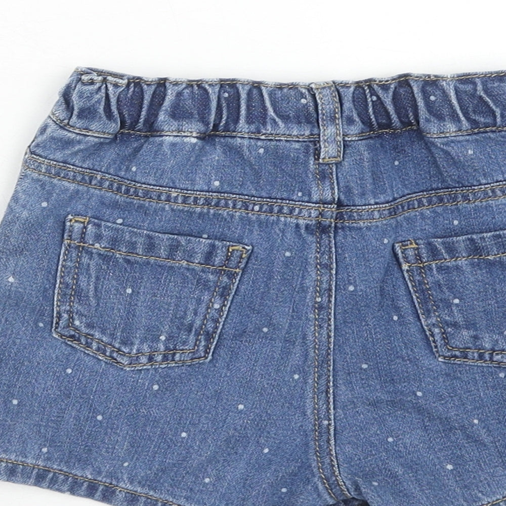 Marks and Spencer Girls Blue Polka Dot Cotton Mini Skort Size 4-5 Years Regular Button