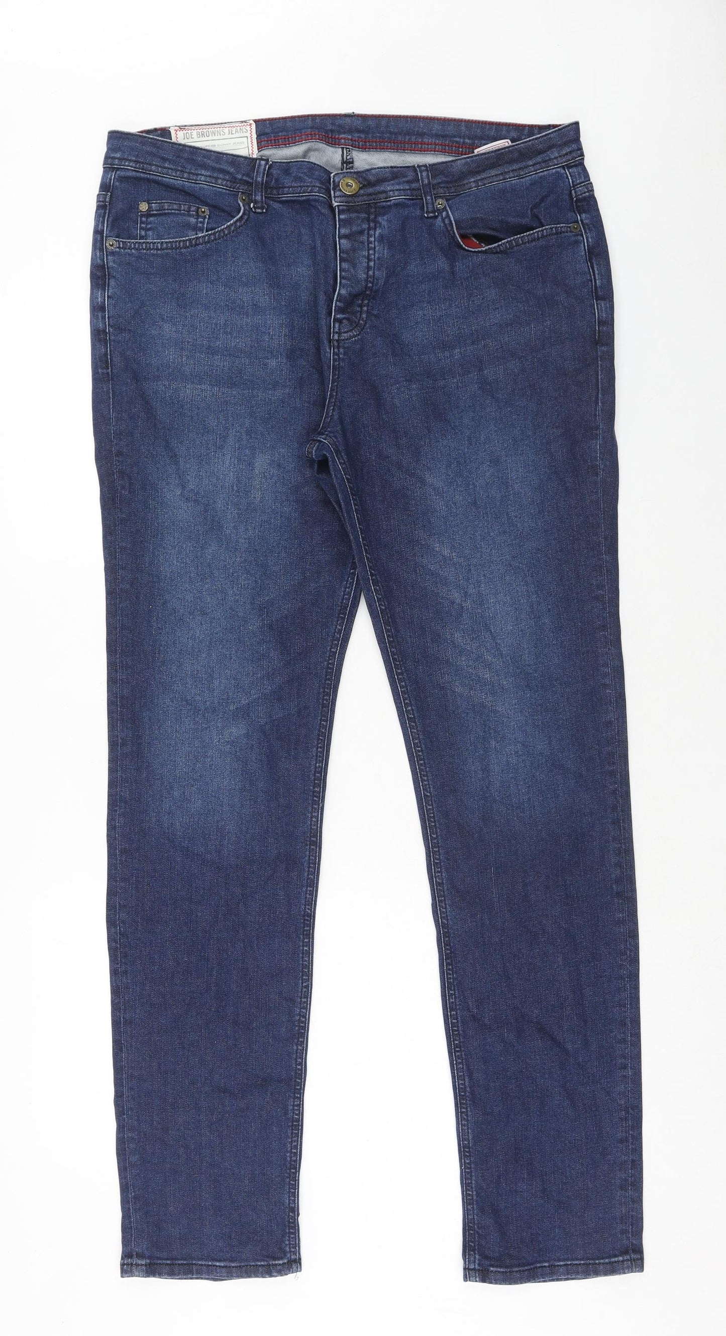 Joe Browns Mens Blue Cotton Straight Jeans Size 36 in Regular Zip - Long Length