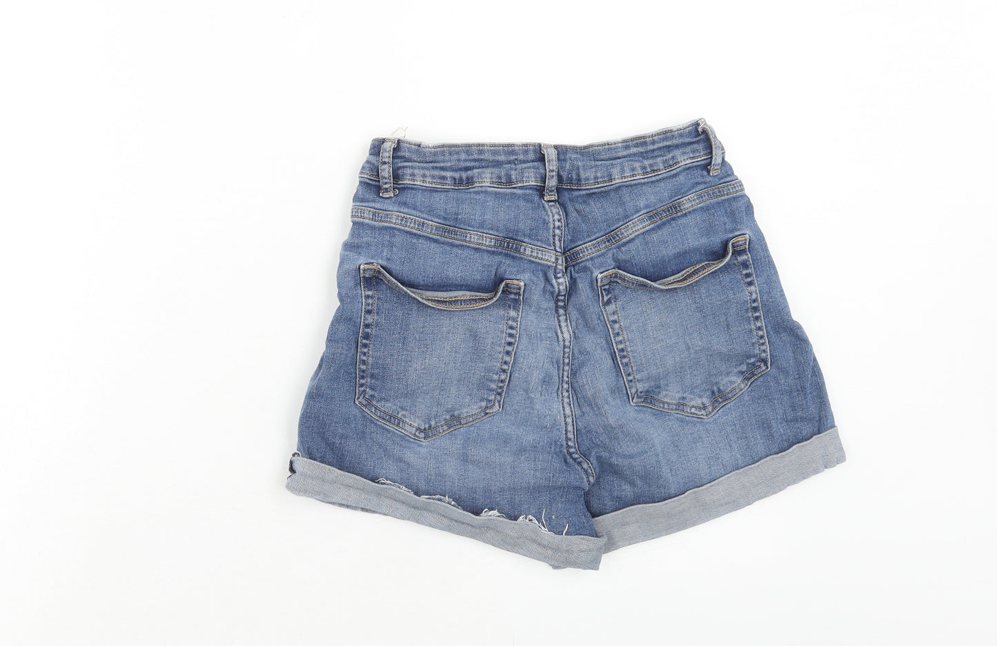 H&M Womens Blue Cotton Boyfriend Shorts Size 8 Regular Zip