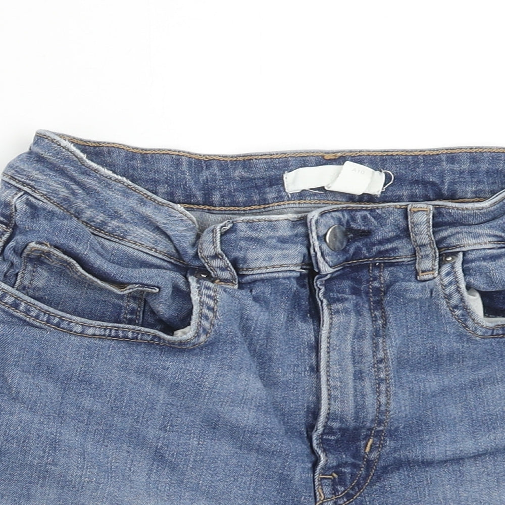 H&M Womens Blue Cotton Boyfriend Shorts Size 8 Regular Zip