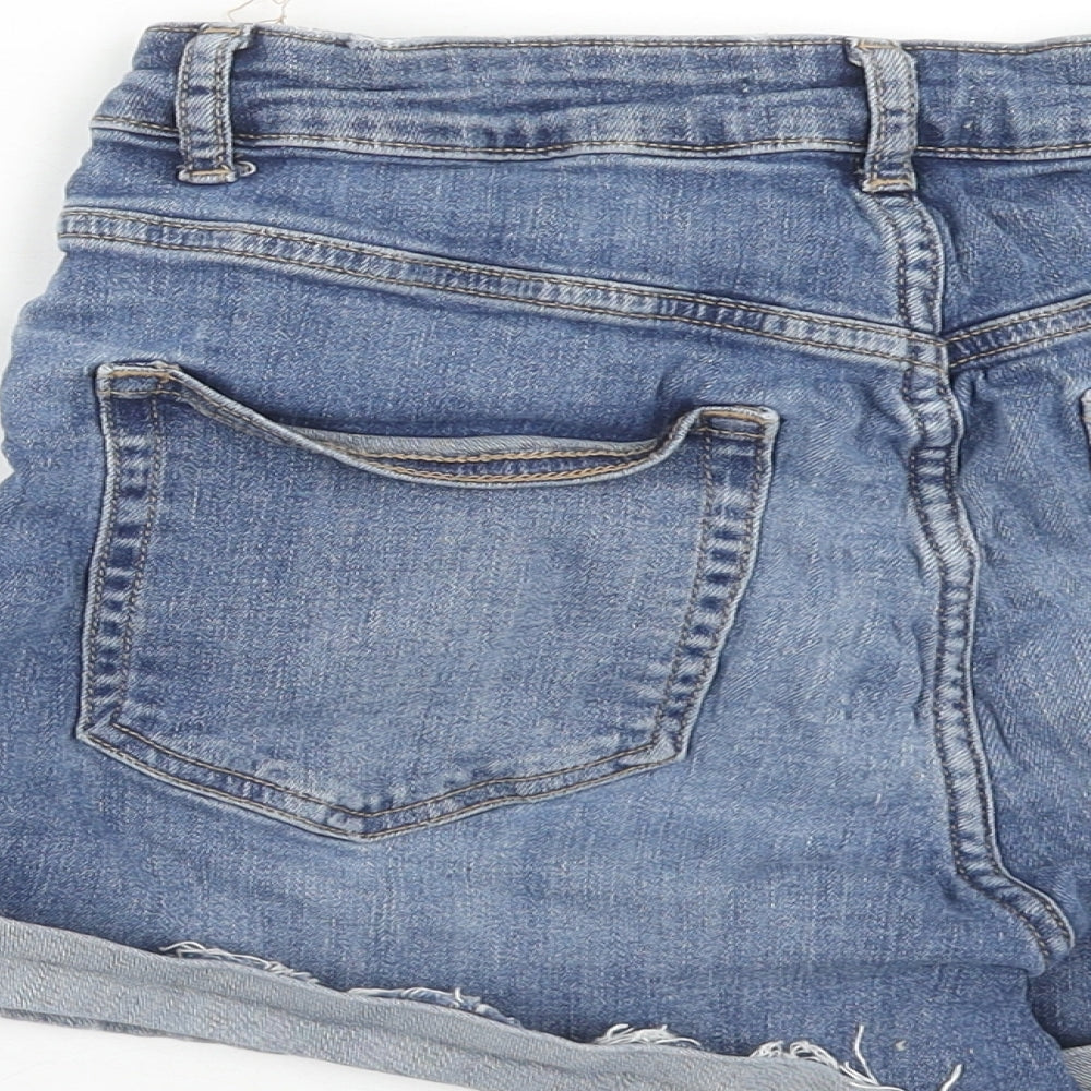 H&M Womens Blue Cotton Boyfriend Shorts Size 8 Regular Zip